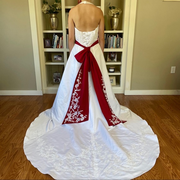 david's bridal red and white wedding dresses David's Bridal Dresses | David's Bridal Brand New Never Used Wedding Gown  Size 18w White And Red | Color: Red/White
